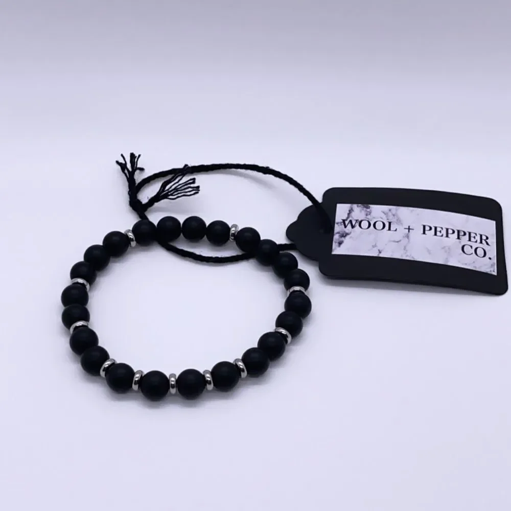 NWT Wool + Pepper Co. Mens Matte Black & Sterling Silver Bracelet